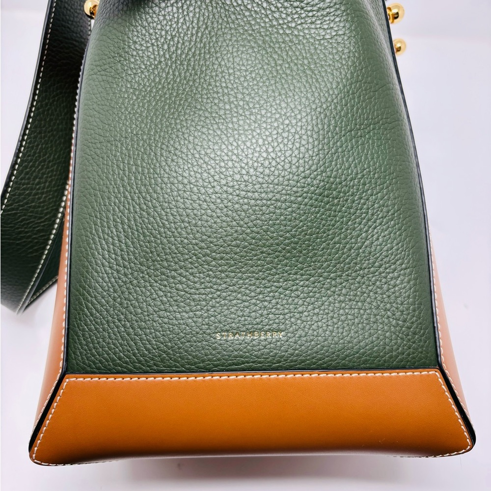 SOLD - Strathberry Lana Midi Bucket Bag - Tan/bottle green - Picture 13 of 16